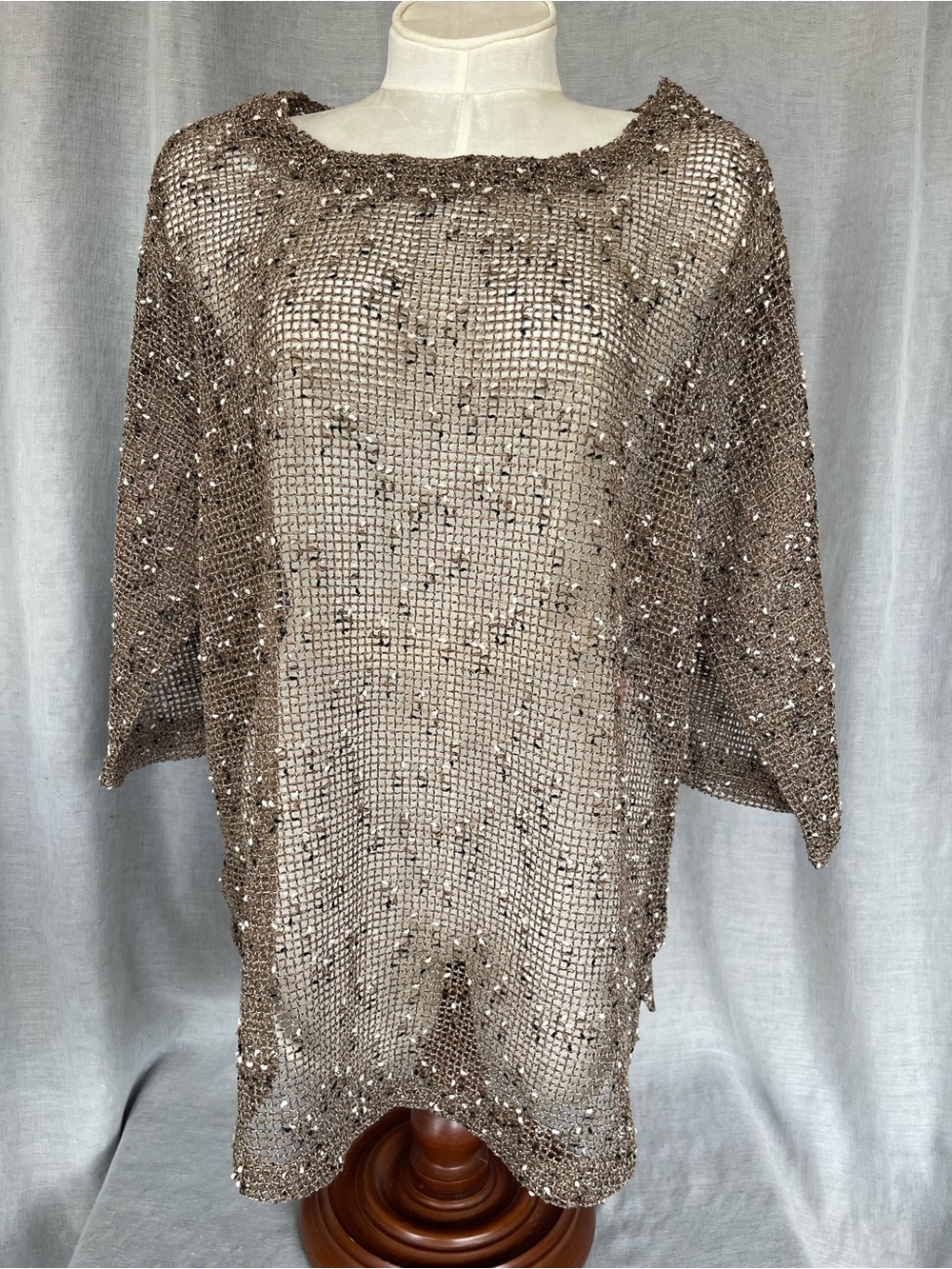 Lulu-B  Fish Net Mesh Sheer Tunic Knit Top. Cover Up Boho Sz XL